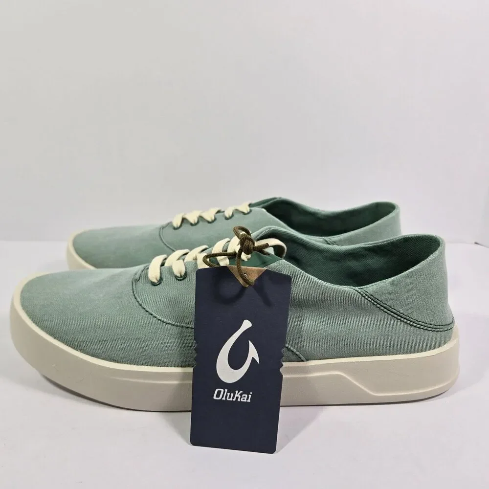 OluKai Tradewind Bamboo Mint Off White Canvas Lace Up Sneakers Shoes Mens 10